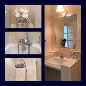 特鲁瓦Bed & Bulles的配有浴缸和水槽的浴室的三幅图片
