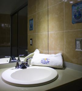 科潘省圣罗莎Hotel San Jorge的浴室设有水槽和柜台上的毛巾
