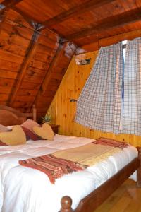 乌斯怀亚Cabañas Bosque Del Faldeo的卧室配有一张床铺,位于带木墙的房间内