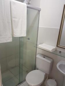 大坎皮纳Apartamento no Dalas Park Residencial的一间带卫生间和玻璃淋浴间的浴室