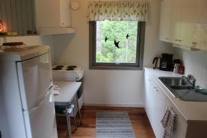 比尔克兰Bergheim Two-Bedroom Cottage的厨房配有白色冰箱和窗户。