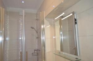 扎达尔Apartmani Milin的带淋浴和镜子的浴室