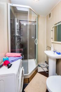 秋明Apartment on 50 let Oktyabrya 51 TyumGNGU的带淋浴和盥洗盆的浴室