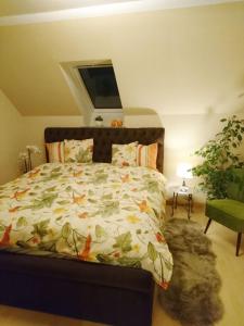 ZiegelrodaFerienwohnung zur Himmelsscheibe的一间卧室配有一张大床和一张大床罩