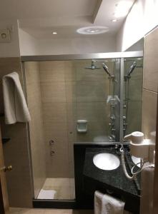 蒙得维的亚伦敦皇宫酒店的带淋浴和盥洗盆的浴室