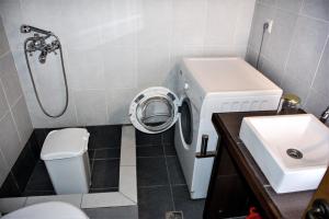 TselendátaNostos Residence - Apartment Terra的一间带水槽和洗衣机的浴室