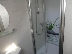 汉恩明登凯伦伯格酒店的带淋浴、水槽和镜子的浴室