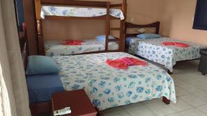 博拉塞亚Pousada Pesque Park的一间卧室配有两张双层床和红色弓