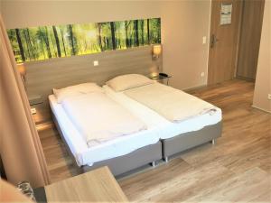 施里斯海姆施呃德酒店的一张大床,位于一个墙上的房间