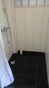 科莱恩斯普拉特studio-appartement in paardenstal的一间铺有瓷砖地板并配有淋浴的小浴室