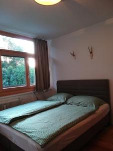 玛丽亚阿尔姆Am Berg 34的卧室内的一张床位,带窗户