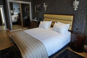 道格拉斯Halvard Hotel的一间卧室配有一张大床和镜子