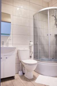 米泽德沃兹Sevilla Park的浴室配有卫生间、淋浴和盥洗盆。