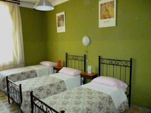 罗马Hotel Giamaica for Girls & Ladies Only的带绿色墙壁的客房内的三张床