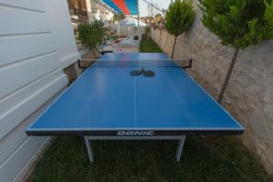 厄吕代尼兹Smans Villas的一张蓝色的乒乓球桌,上面有太阳镜