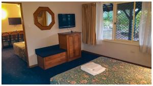 霍恩斯比阿斯科特汽车旅馆的客房设有两张床、一台电视和镜子