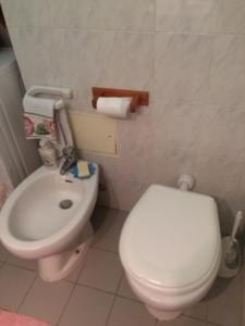 毕博纳的码头Marina Di Bibbona的浴室配有白色卫生间和盥洗盆。
