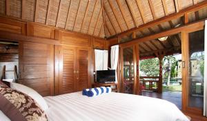 乌布Villa Sindu Ubud的一间卧室配有一张床,里面配有电视