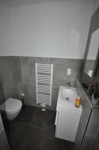 HohenfeldenFerienhaus Seerose的浴室配有白色水槽和卫生间。