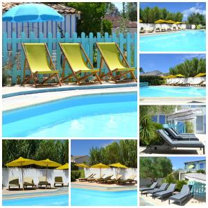 奥雷龙圣皮耶尔亚特兰提克酒店的一张带椅子和遮阳伞的游泳池的照片