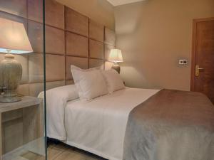 Adamuz圣安德烈斯旅馆的一间卧室配有一张玻璃墙床