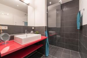 伯尔格伦德-雷特维施Seeresidenz的一间带红色水槽和淋浴的浴室