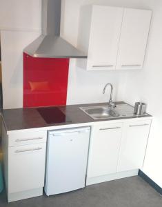 利布尔讷Agreable appartement proche Gare的厨房配有白色橱柜和水槽