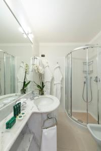 科莫巴格尔达高级酒店的白色的浴室设有水槽和淋浴。