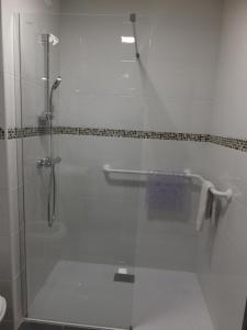 Ornolac-Ussat-les-BainsRésidence Thermale du Parc的浴室里设有玻璃门淋浴