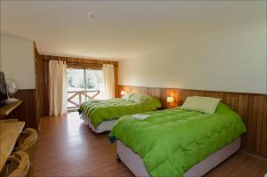 潘吉普伊Hotel Boutique Ecoterraverde的一间卧室配有两张带绿毯的床