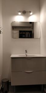 尼斯Nice Seaview Free Parking 4.Pers的一间带水槽和镜子的浴室
