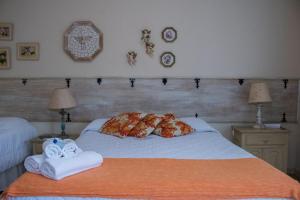 蒂拉登特斯Pousada Hospedaria da Villa的一间卧室配有带毛巾的床