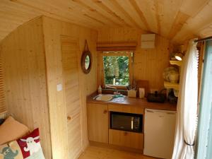 DoltonThe Lookout Shepherd's Hut的小木屋内的小厨房,配有水槽