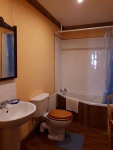 InverbervieHallgreen castle的浴室配有卫生间、盥洗盆和浴缸。