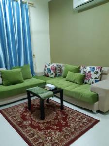 塞拉莱乔华特克因全家私公寓的客厅配有绿色沙发和茶几