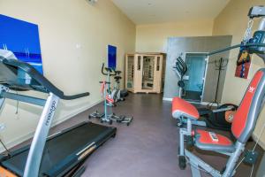 Saint-Jean-de-FosChâteau de valloubière-Gite的健身房设有两台跑步机和跑步机
