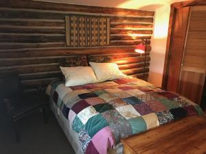 布拉夫彩绘酒店的木墙客房的一张床位
