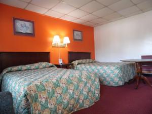 Tazewell塔兹韦尔汽车旅馆 的酒店客房带两张床和橙色墙壁