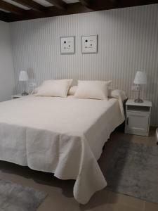 拉赫A Casa de Elisa的卧室配有一张白色大床和两盏灯。