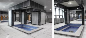 晋州市J广场婚庆酒店的一座建筑,在房间的中间有一个游泳池