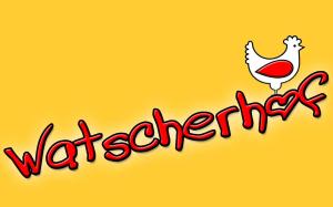 卢松Watscherhof的黄色背景上的一只鸡的单词