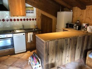 普拉洛尼昂拉瓦努瓦斯Appartement Du Dou Des Ponts的厨房配有木制台面和冰箱