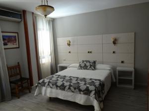 卡塞雷斯洛斯那然约斯酒店的卧室配有床、椅子和窗户。