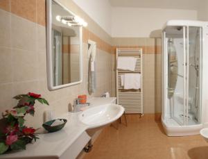 莫尔韦诺Hotel Zurigo的一间带水槽和淋浴的浴室