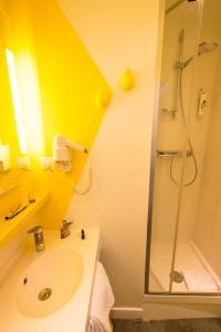 鲁昂Ibis Styles Rouen Centre Cathédrale的一间带水槽和淋浴的浴室