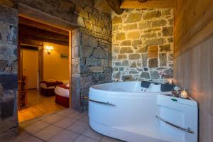 布埃萨比利牛斯奥德萨巴尔肯乡村民宿的带浴缸和石墙的浴室