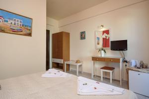 圣加利尼安提戈涅酒店的一间卧室配有一张床、一张书桌和一台电视。