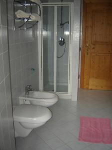 塞尔瓦迪卡多雷多米诺公寓式酒店的浴室配有卫生间、淋浴和盥洗盆。