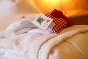 蒙圭尔福Hotel Dolomiten的上面有一张卡的白色毛巾