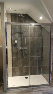 LireyDomaine du Carouge的浴室里设有玻璃门淋浴